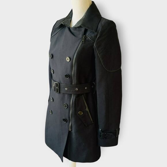 Sam Edelman Keegan Trench Coat Black Double Breasted Belt Zip Up Size XS - Picture 3 of 13